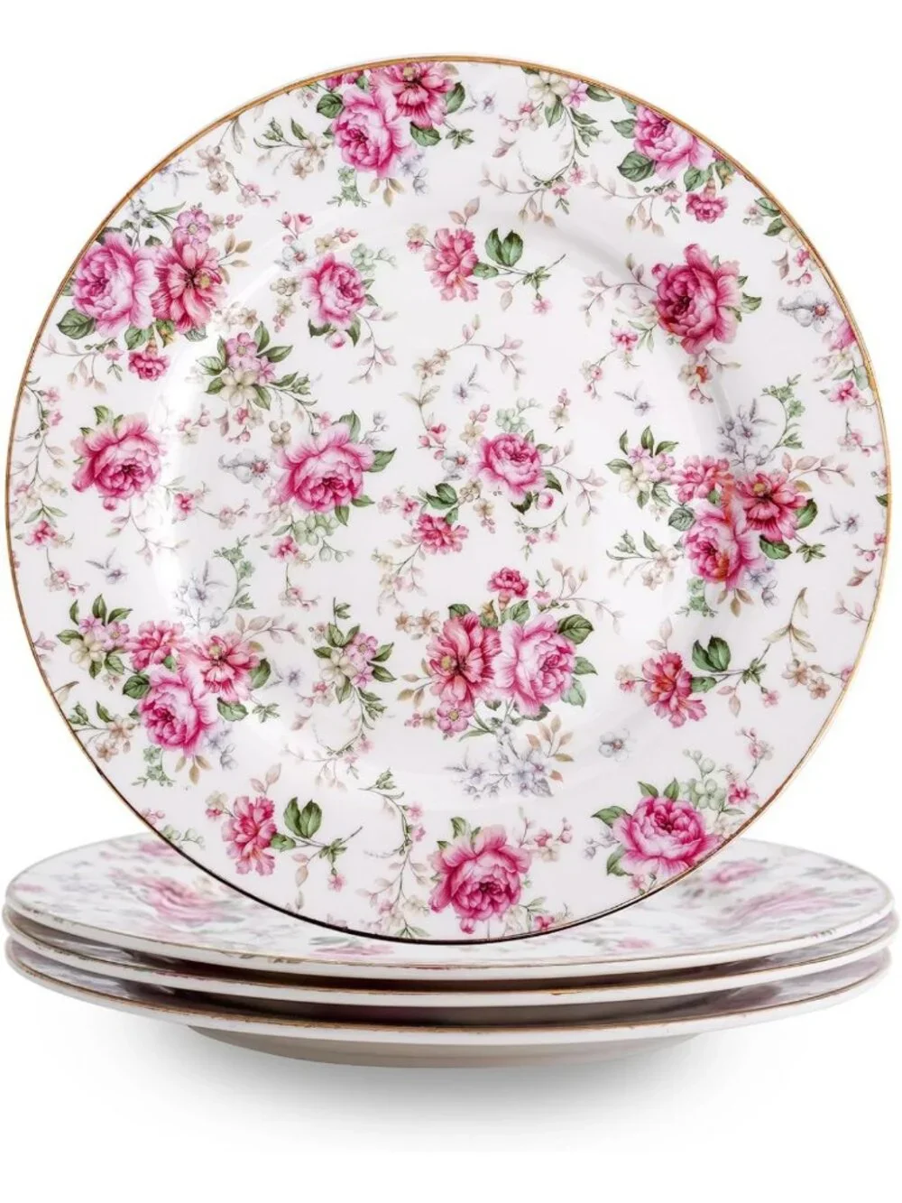 Floral Porcelain Plates Set of 4 | 8in Round Appetizer & Dessert Plates
